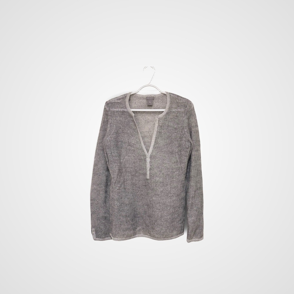 Ann Taylor Crochet Silver Mohair Sweater S Balletcore Quiet Luxury